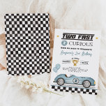 Twee snelle 2 nieuwsgierige blauwe vintage auto jo kaart<br><div class="desc">Maak je vast voor een brullende goede tijd en laat de opwinding zich ontvouwen met onze "Two Fast Two Curious" 2e verjaardagsuitnodiging. Vier de speciale dag van je speedster in stijl en creëer herinneringen die zullen inzoomen op de harten van iedereen die aanwezig is. Maak je klaar om te racen...</div>