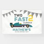 Twee snelle 2 nieuwsgierige race auto 2e verjaarda spandoek (Horizontaal)