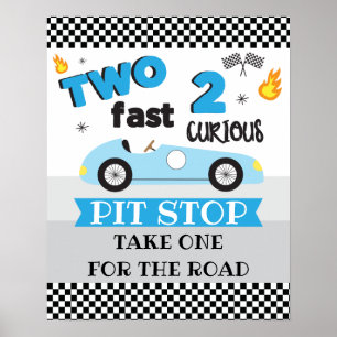 Twee snelle 2 nieuwsgierige racecar-borden poster