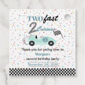 Twee snelle 2Curious Blue Sports Car tweede verjaa Bedankjes Labels (Achterkant)