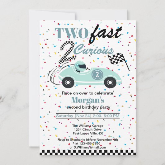 Twee snelle 2Curious Blue Sports Car tweede verjaa Kaart (Voorkant)