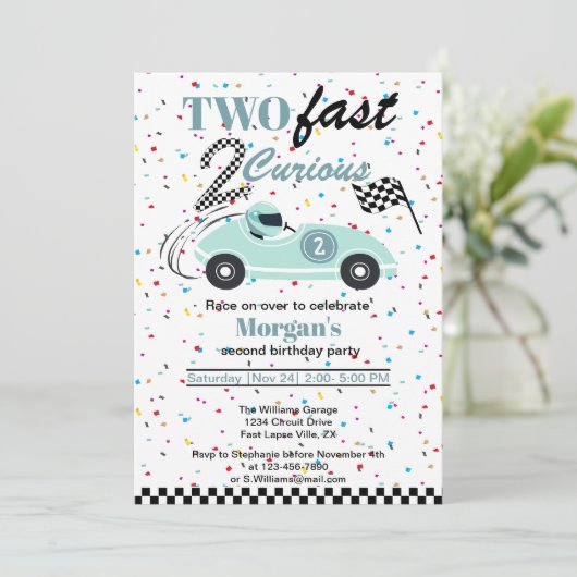 Twee snelle 2Curious Blue Sports Car tweede verjaa Kaart (Staand voorkant)