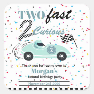 Twee snelle 2Curious Blue Sports Car tweede verjaa Vierkante Sticker