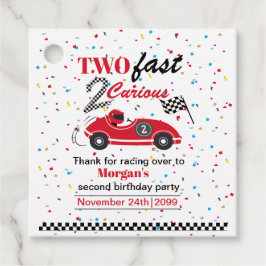 Twee snelle 2Curious rode sportwagen tweede verjaa Bedankjes Labels