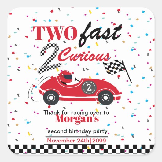 Twee snelle 2Curious rode sportwagen tweede verjaa Vierkante Sticker (Voorkant)