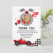 Twee snelle 2de verjaardag kinderen leuke rode rac bedankkaart (Staand voorkant)