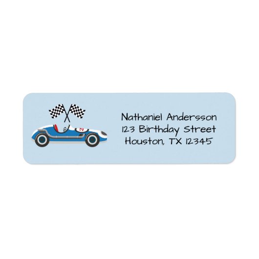 Twee snelle 2e verjaardag blauw retouradres etiket (Voorkant)