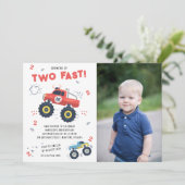 Twee snelle 2e Verjaardag Kinder Monster Auto Truc Kaart (Staand voorkant)