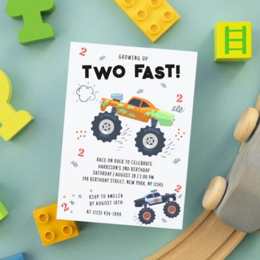 Twee snelle 2e verjaardag Kinder monsterwagens Kaart