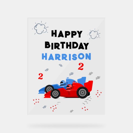 Twee snelle 2e verjaardag Kinder raceauto's naam Acryl Bord (Voorkant)