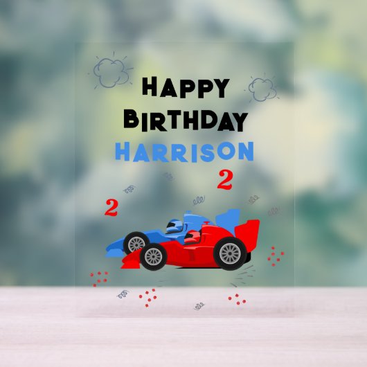 Twee snelle 2e verjaardag Kinder raceauto's naam Acryl Bord (Neutraal)
