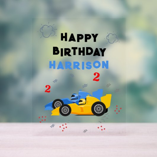 Twee snelle 2e verjaardag Kinder raceauto's naam Acryl Bord (Neutraal)