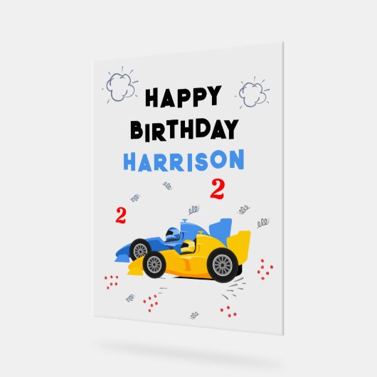 Twee snelle 2e verjaardag Kinder raceauto's naam Acryl Bord (Hoek)