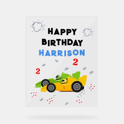 Twee snelle 2e verjaardag Kinder raceauto's naam Acryl Bord (Voorkant)
