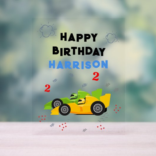 Twee snelle 2e verjaardag Kinder raceauto's naam Acryl Bord (Neutraal)