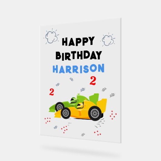 Twee snelle 2e verjaardag Kinder raceauto's naam Acryl Bord (Hoek)