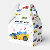 Twee snelle 2e verjaardag Kinder raceauto's naam g Bedankdoosjes (Achterkant)
