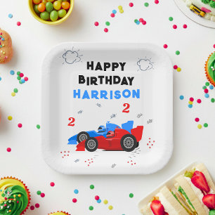 Twee snelle 2e verjaardag Kinder raceauto's naam Papieren Bordje