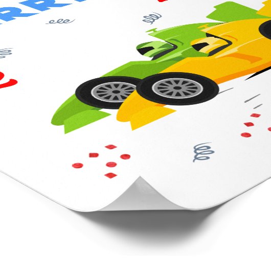 Twee snelle 2e verjaardag Kinder raceauto's naam Poster (Hoek)