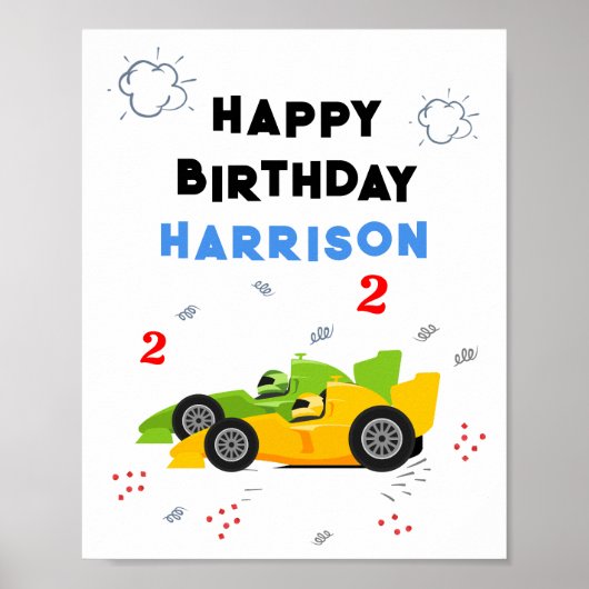 Twee snelle 2e verjaardag Kinder raceauto's naam Poster (Voorkant)