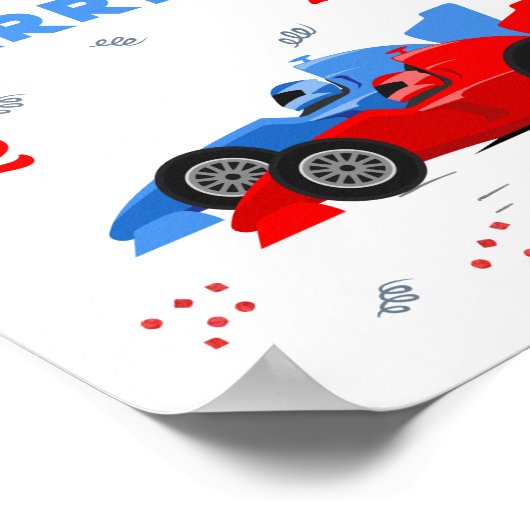 Twee snelle 2e verjaardag Kinder raceauto's naam Poster (Hoek)