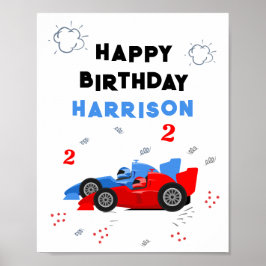 Twee snelle 2e verjaardag Kinder raceauto's naam Poster