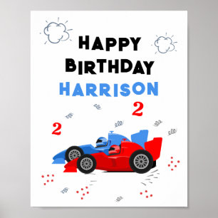 Twee snelle 2e verjaardag Kinder raceauto's naam Poster