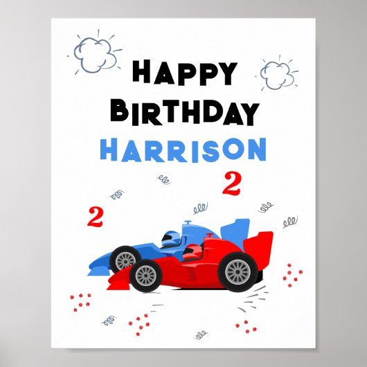 Twee snelle 2e verjaardag Kinder raceauto's naam Poster (Voorkant)