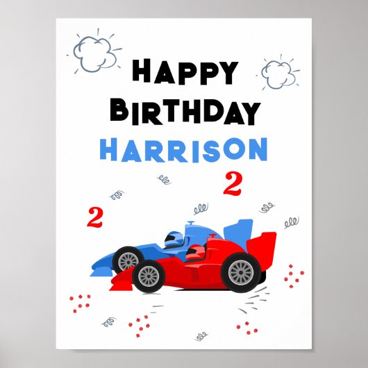Twee snelle 2e verjaardag Kinder raceauto's naam Poster (Voorkant)