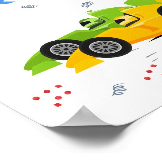 Twee snelle 2e verjaardag Kinder raceauto's naam Poster (Hoek)