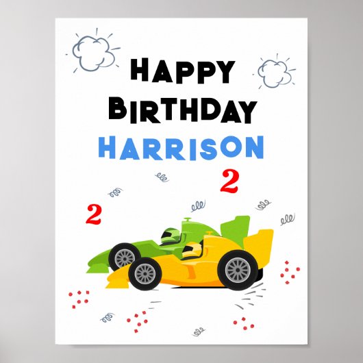 Twee snelle 2e verjaardag Kinder raceauto's naam Poster (Voorkant)