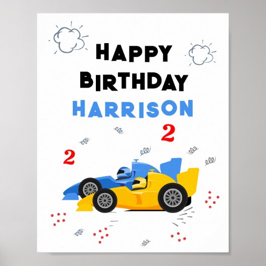 Twee snelle 2e verjaardag Kinder raceauto's naam Poster (Voorkant)