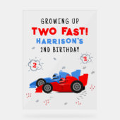 Twee snelle 2e verjaardag Kinder raceauto's welkom Acryl Bord (Voorkant)