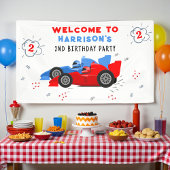 Twee snelle 2e verjaardag Kinder raceauto's welkom Spandoek