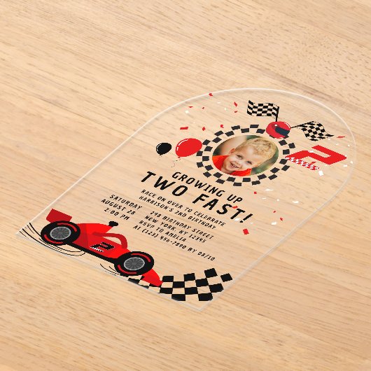 Twee snelle 2e verjaardag Kinder Schattigee rode r Acryl Uitnodigingen (Laagn)