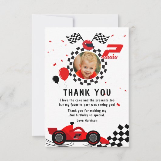 Twee snelle 2e verjaardag Kinder Schattigee rode r Bedankkaart (Voorkant)