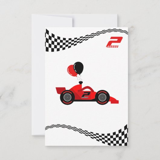 Twee snelle 2e verjaardag Kinder Schattigee rode r Bedankkaart (Achterkant)