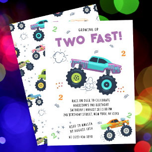 Twee snelle 2e verjaardag Kleurrijke Monstertrucks Kaart