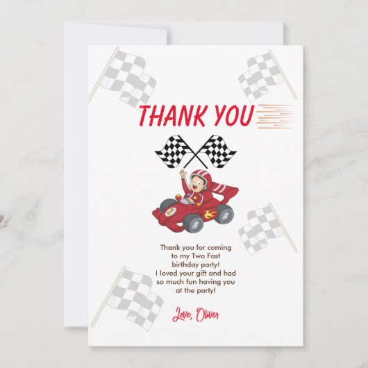 Twee snelle 2e verjaardag opgroeien bedankkaart (Voorkant)