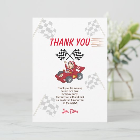 Twee snelle 2e verjaardag opgroeien bedankkaart (Staand voorkant)