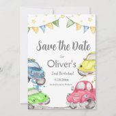 Twee snelle 2e verjaardag race auto save the date (Voorkant)