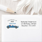 Twee snelle 2e verjaardag raceauto retouradres etiket (Insitu)