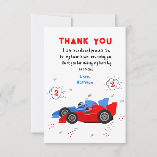 Twee snelle 2e verjaardag raceauto's bedankkaart (Voorkant)