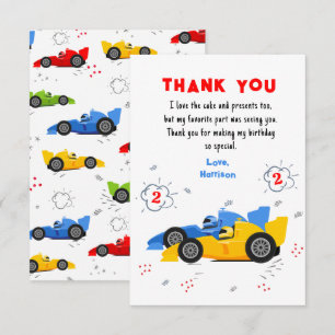 Twee snelle 2e verjaardag raceauto's bedankkaart