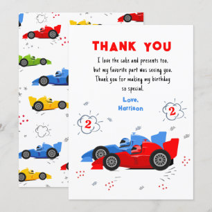Twee snelle 2e verjaardag raceauto's bedankkaart