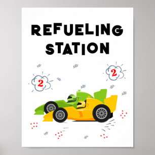 Twee snelle 2e verjaardag tanken tafel teken poster
