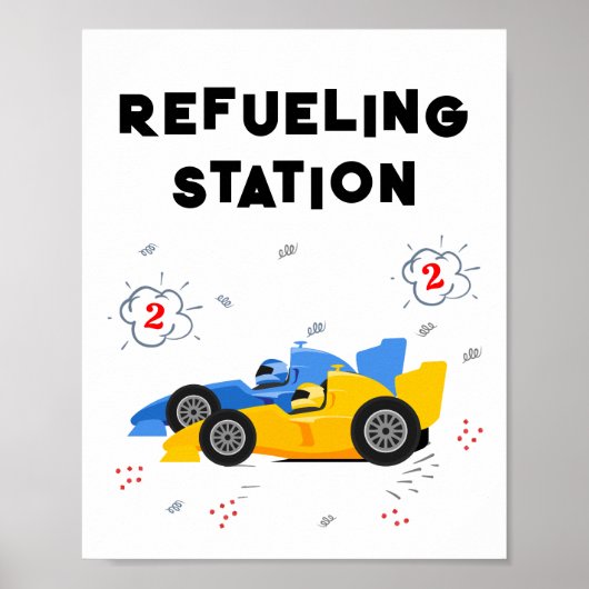 Twee snelle 2e verjaardag tankstation tafelteken poster (Voorkant)