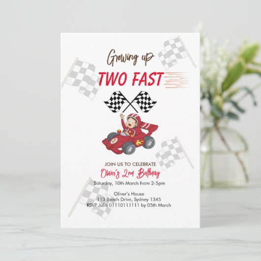 Twee snelle 2e verjaardag uitnodiging (Staand voorkant)