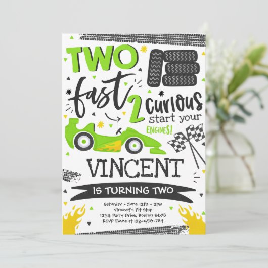 Twee snelle 2e verjaardag van de Groene Race-autop Kaart (Staand voorkant)