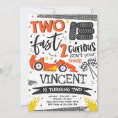 Twee snelle 2e Verjaardagsfeestje Oranje Race Car  Kaart (Voorkant)